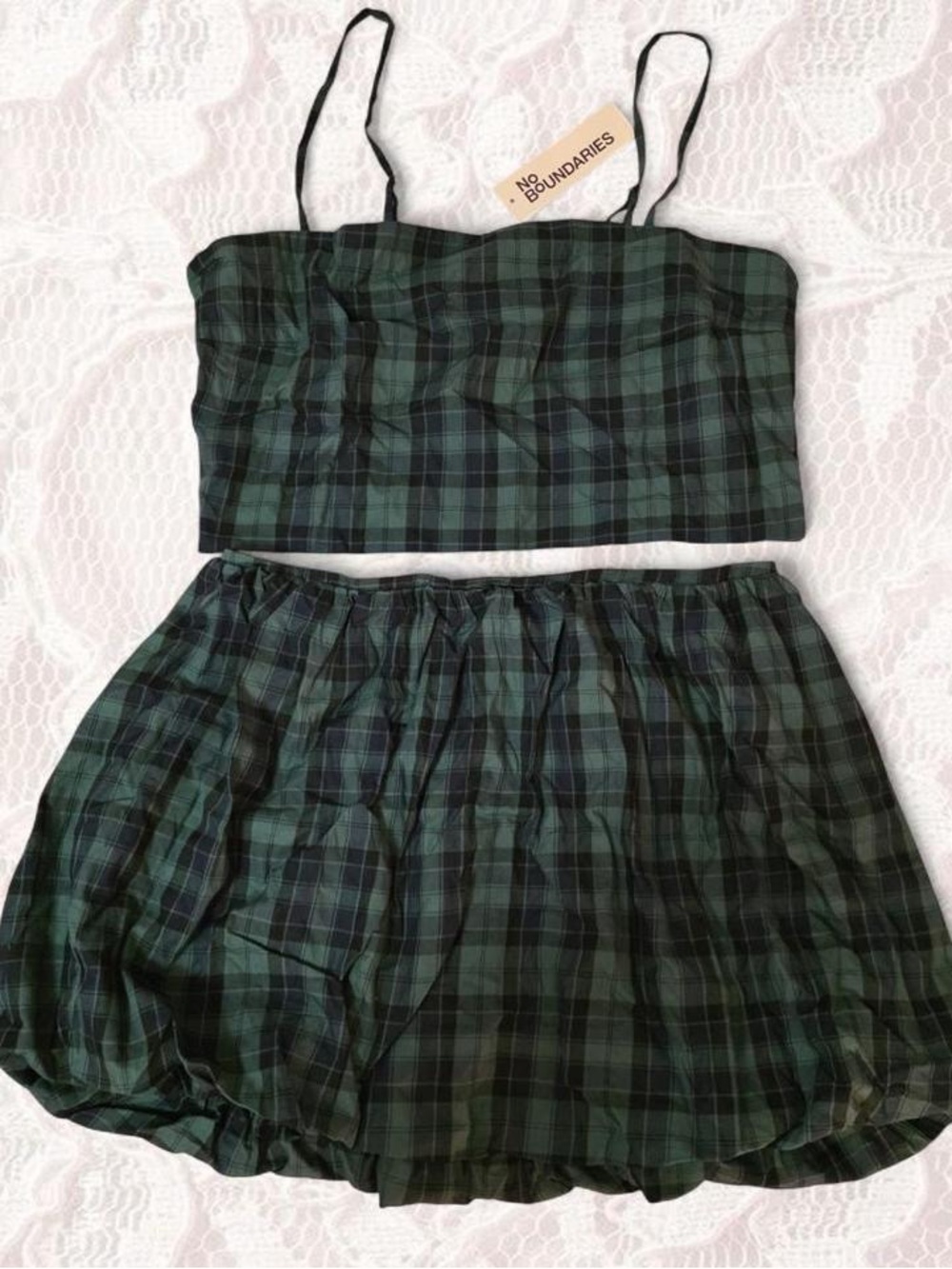 No Boundaries Navy Green Bubble Skirt Tank Set Plaid Set Large